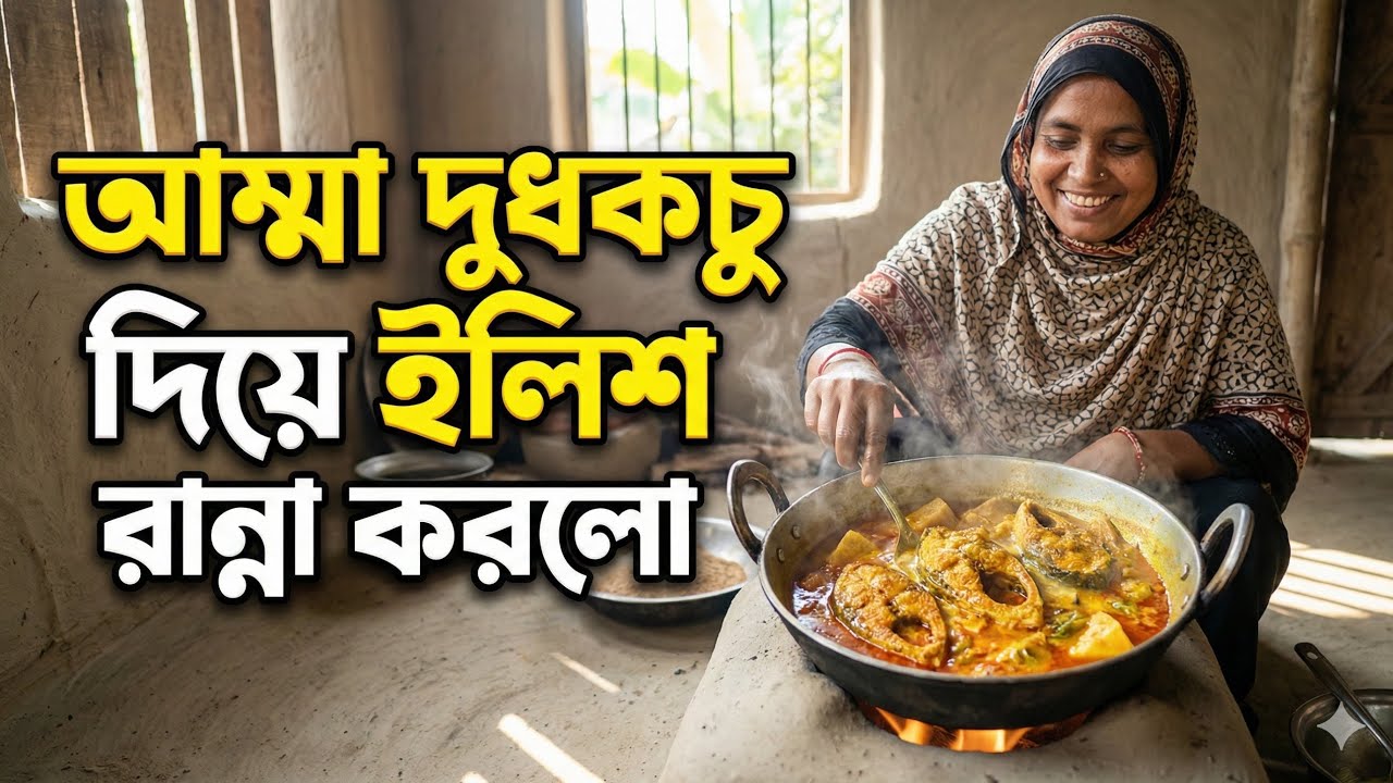 আম্মা দুধকচু দিয়ে ইলিশ মাছ রান্না করলো 😋#cooking #viral 