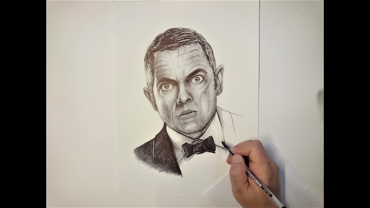 Ink sketching of Rowan Atkinson..Mr.Bean (ballpoint pen drawing)