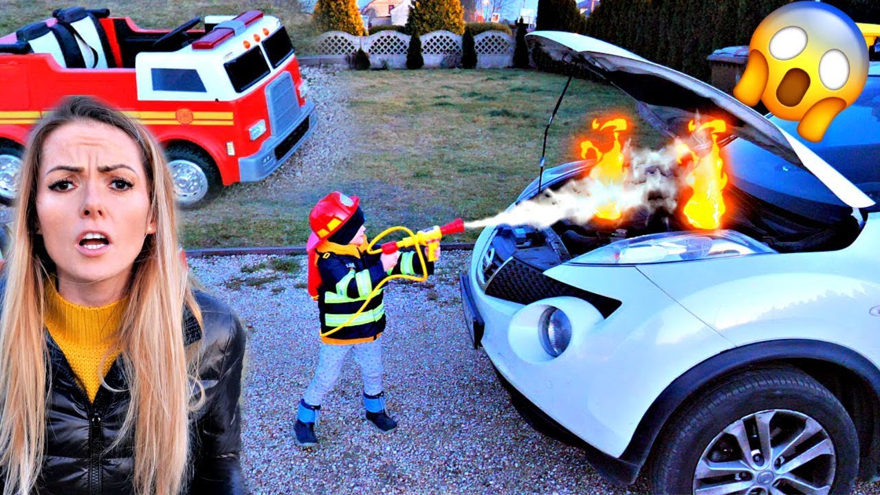 MARCEL STRAŻAK GASI AUTO MAMY i SREBRNY PRZYCISK OD YOUTUBE - wóz strażacki
