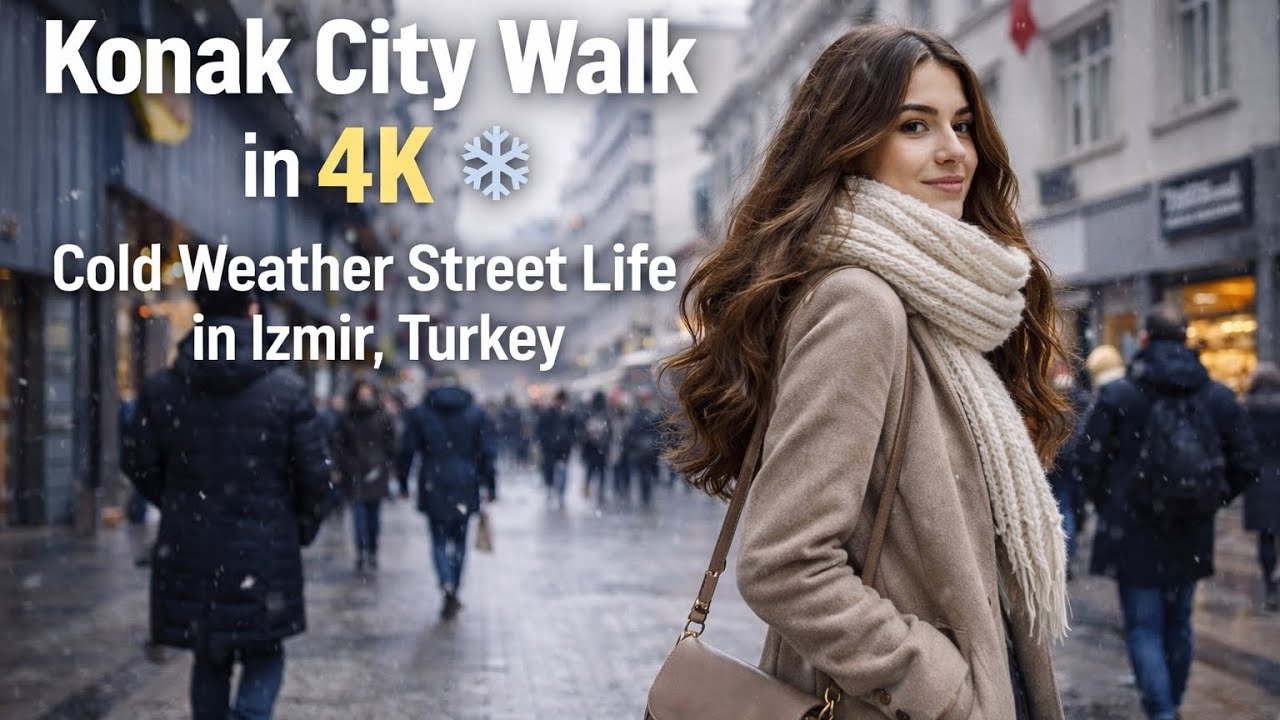 Konak City Walk in 4K ❄️ Cold Weather Street Life in Izmir, Turkey