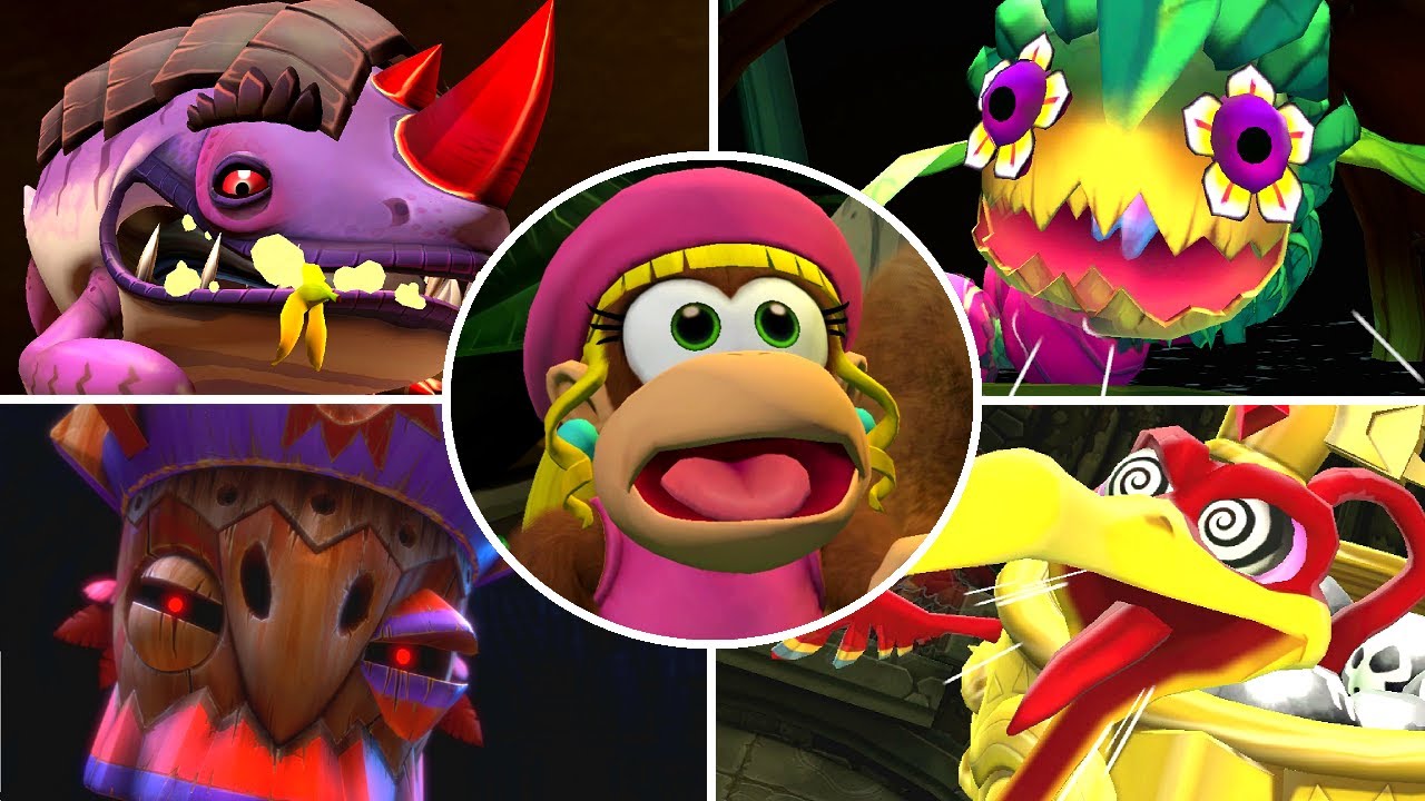 Donkey Kong Country Returns HD - All Bosses (Dixie Kong)