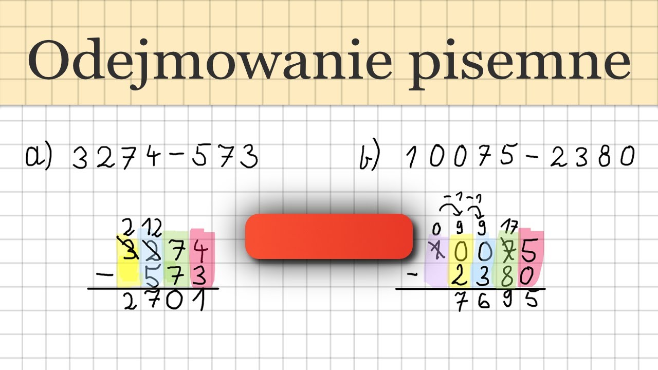 Odejmowanie pisemne (w słupku) - Matematyka