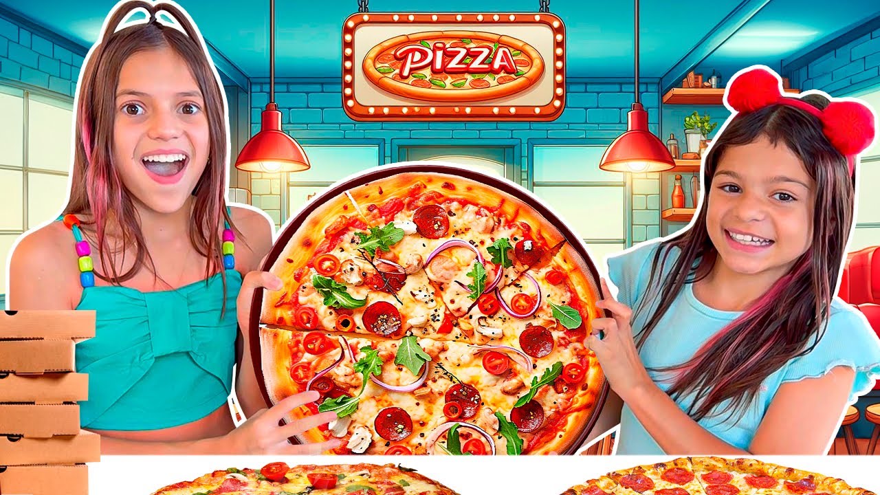 Jéssica e Manu brincam de Pizzaria e Driver Thru Uma História engraçada para crianças