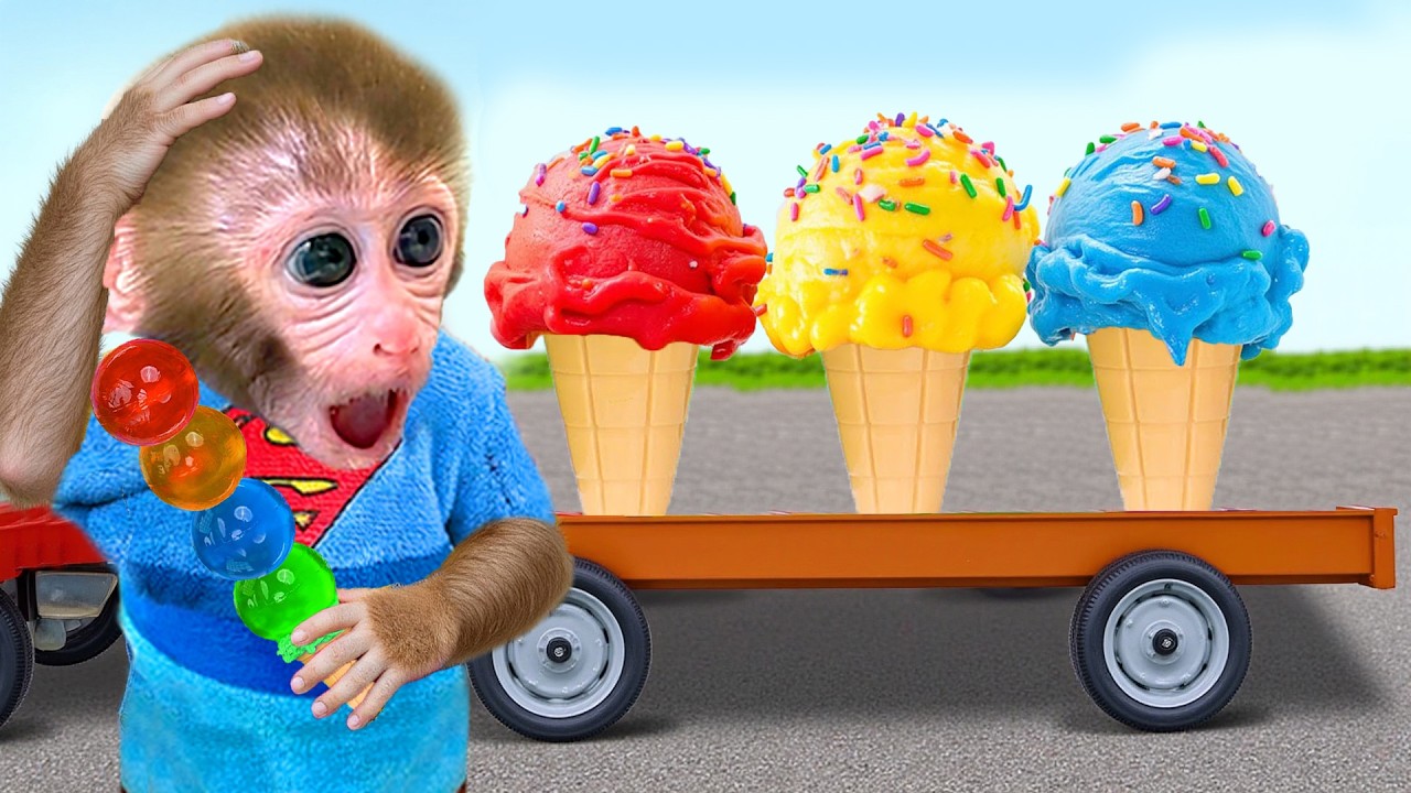 小猴子 Gogo 看到彩虹冰淇淋被吓到了🍦🌈😱| Gogo Monkey Life