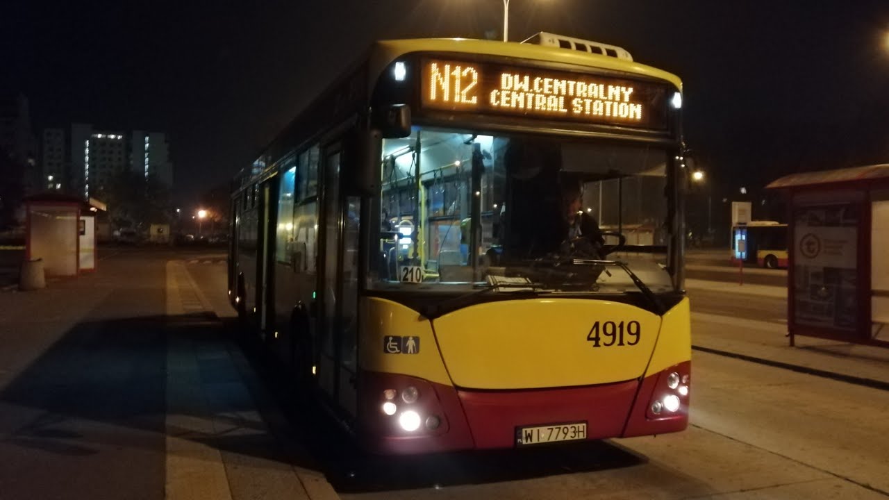 Ostatni Jelcz na nocce - #4919 na linii N12 - MZA Warszawa - przejazd [cała trasa]