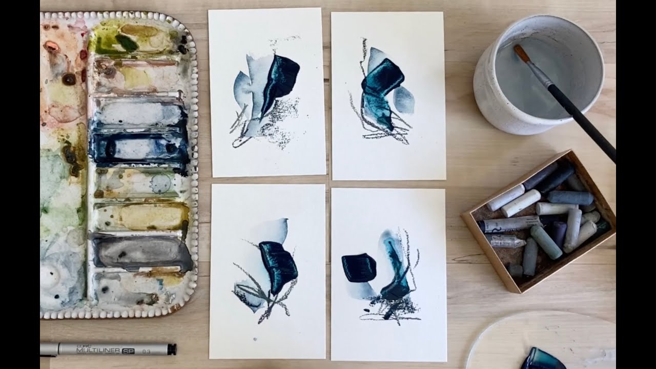 Relaxing Painting Video - PAINT WITH ME abstract mixed media painting - calming monochrome process