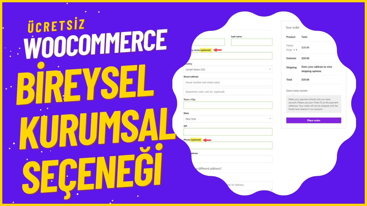 Woocommerce Bireysel Kurumsal Seçeneği - Woocommerce WordPress Ödeme Formu - Ödeme Sayfası Düzenleme