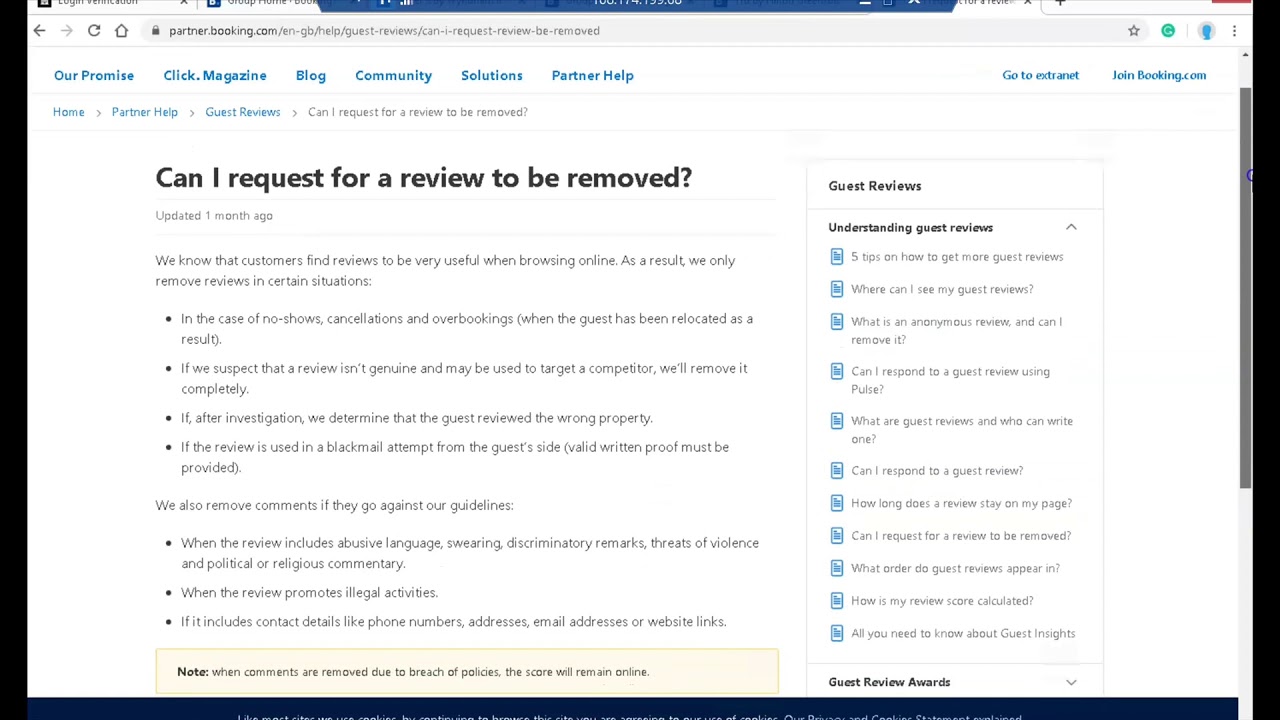 How to flag reviews for removal on Booking.com