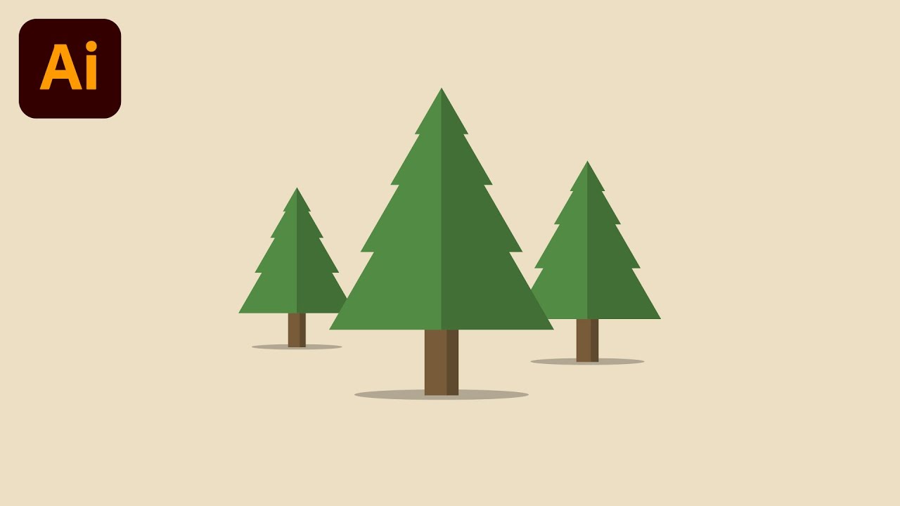 Flat Design Tree Illustrator Tutorial for Beginners