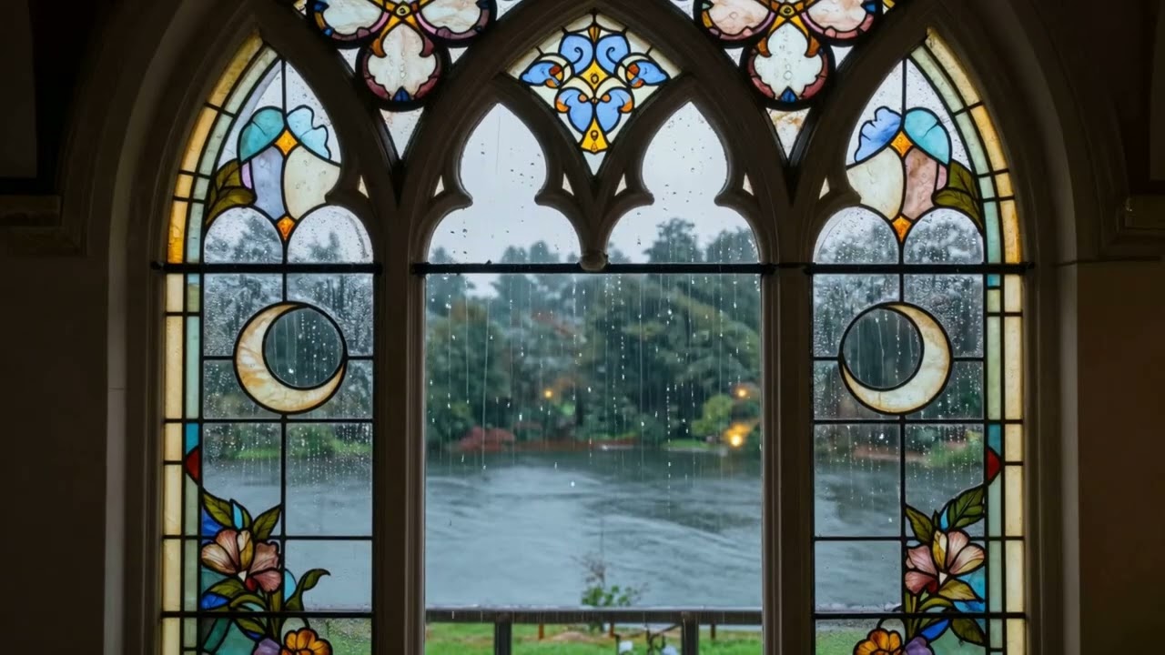 Stained Glass Window Thunderstorm Ambience | Cozy Rain & Storm Sounds for Study and Sleep