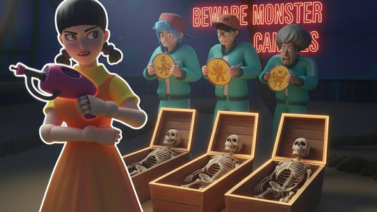Squid Game vs Scary Teacher 3D | They Are Everywhere Beware Monsters Shapes Dalgona Candy Challenge