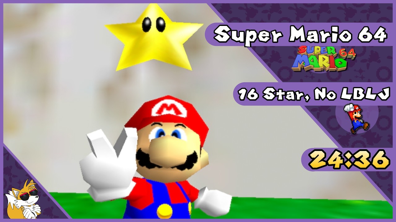 Super Mario 64 | 16 Star Speedrun (No LBLJ, EMU) in 24:36