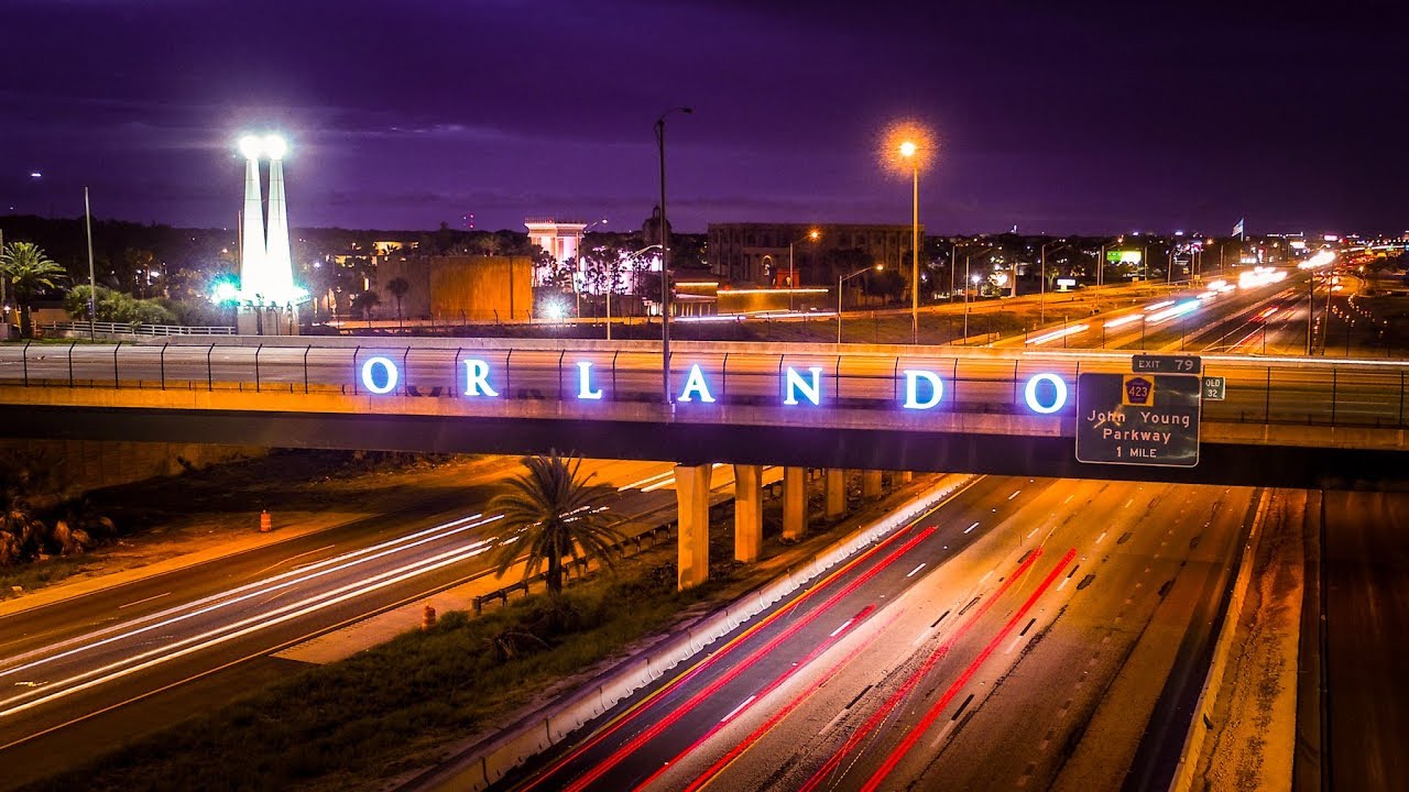 4k Drone Orlando Florida The City Beautiful Skyline at Dusk