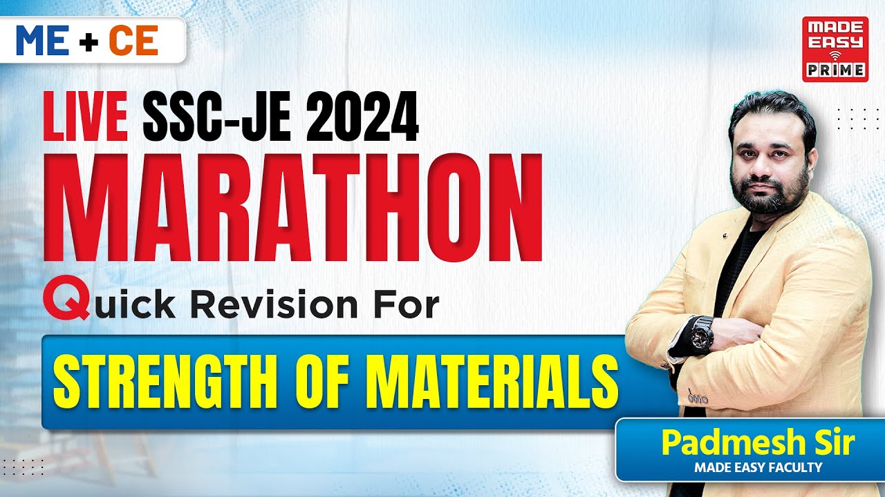 LIVE SSC-JE 2024 Marathon | Strength of Materials | ME+CE | By Padmesh Sir | MADE EASY PRIME