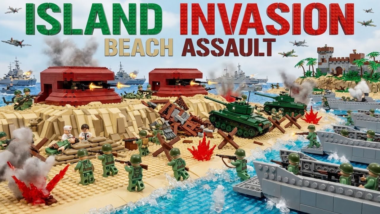 LEGO Island Invasion - GREEN Marines Storm RED Beach - Epic D-Day Style Landing Battle 🏖️💥
