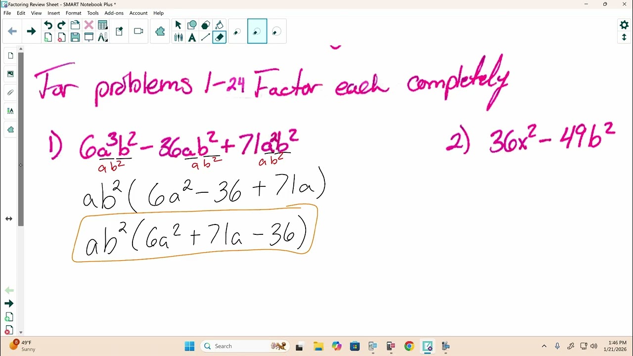 Algebra 2 Factoring Review