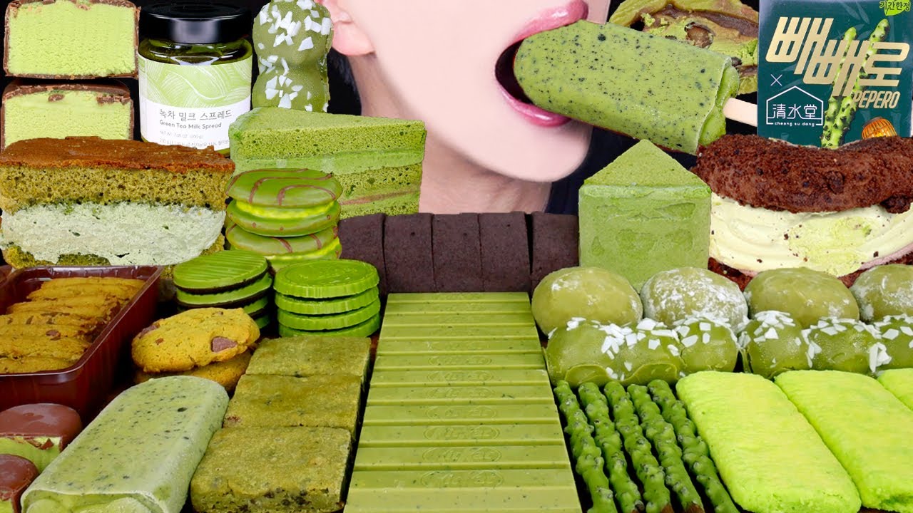 ASMR MATCHA CHOCOLATE ICE CREAM CAKE NUTELLA DESSERT MUKBANG 말차 초콜릿 먹방 抹茶チョコレート 咀嚼音 EATING SOUNDS