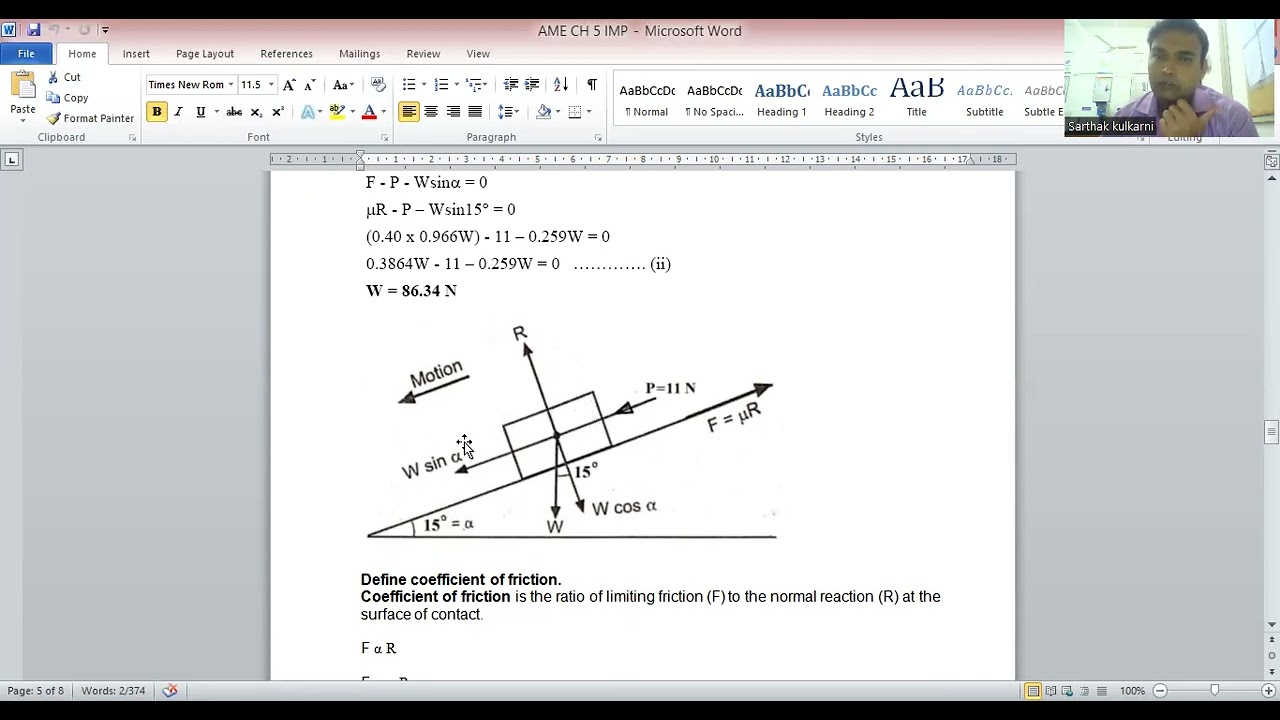 MSBTE exam s-23 Applied Mechanics Important question and answer on ch 5 Friction for 16 marks