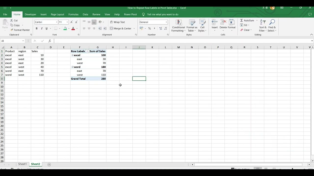 How to Repeat Row Labels in Pivot Table in Excel