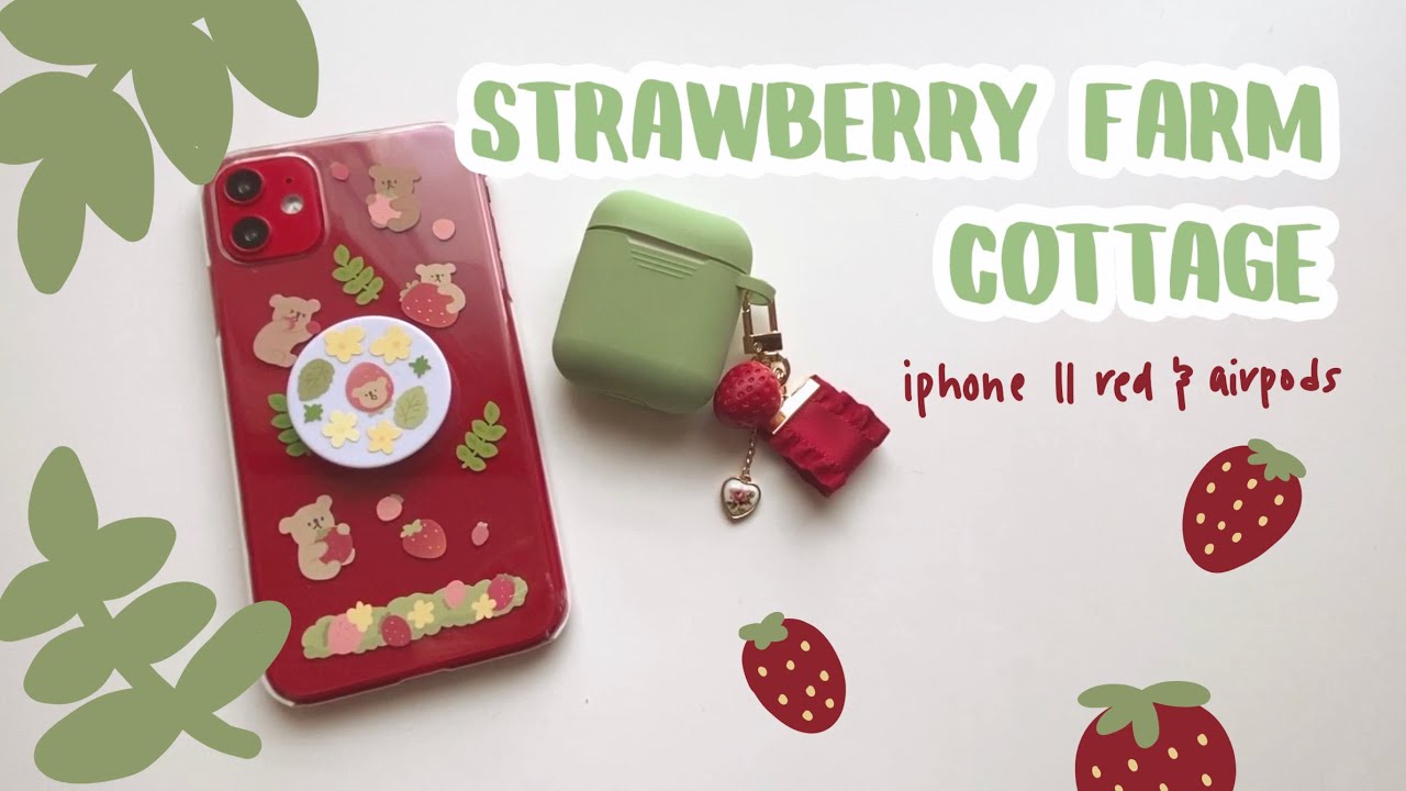 iphone 11 red & airpods decorating 🍓 beary berry strawberry