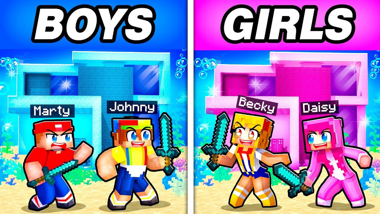 BOYS vs GIRLS UNDERWATER HOUSE Battle In Minecraft!