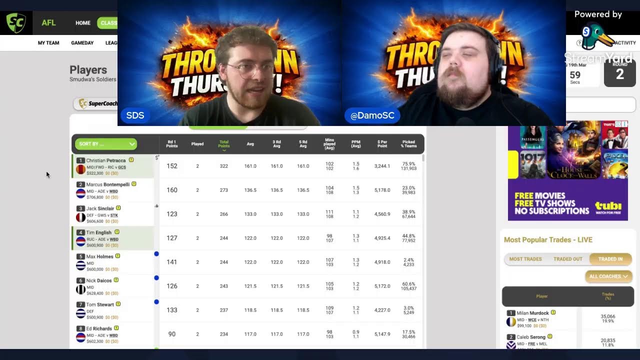 AFL SuperCoach 2026 Round 2 Live Stream Ft Damo Footy Mailbag| Throwdown Thursday