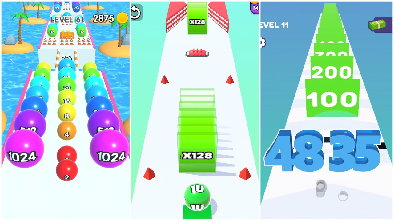 2048 Merge Race | Jelly Run vs Balls 2048 vs Number Run – Record 128G vs 2018 vs 4.8K