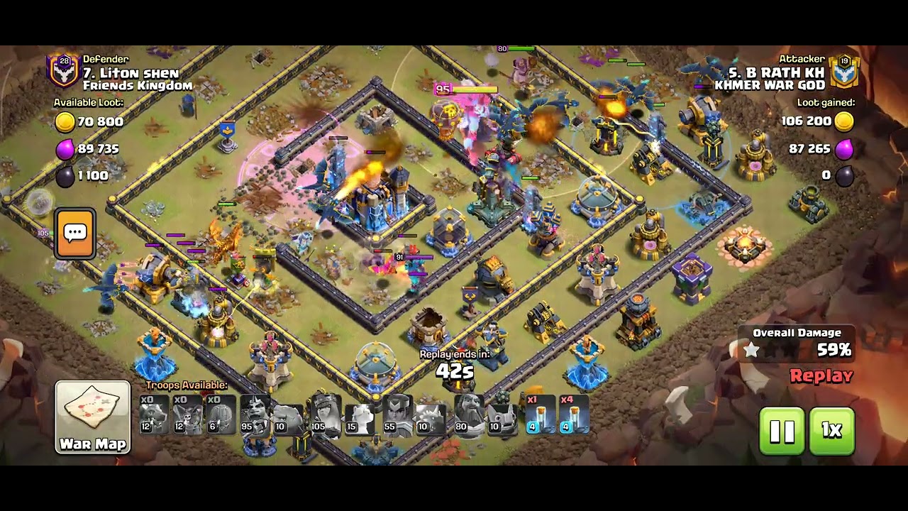 Max Dragon, Clone spelll, totel Spell combined 3 star war attack in Clash of clans