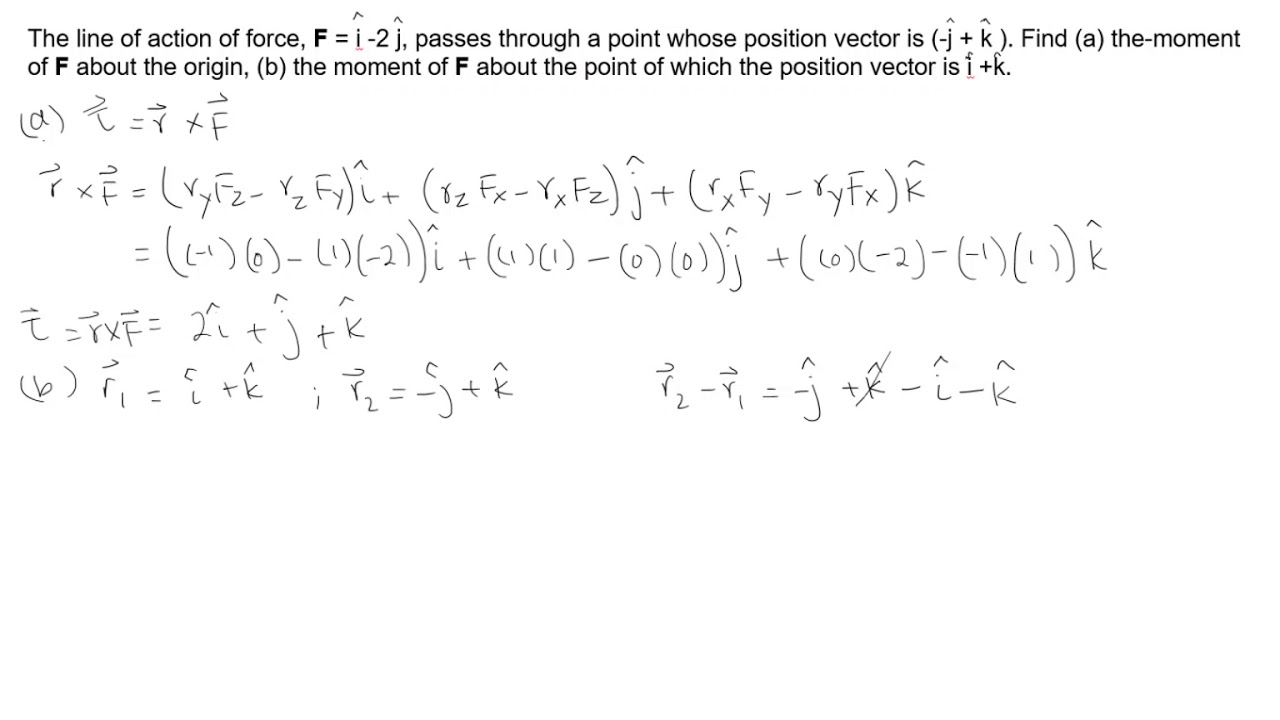 How to find the-moment of F about the origin and about the point of a position vector?