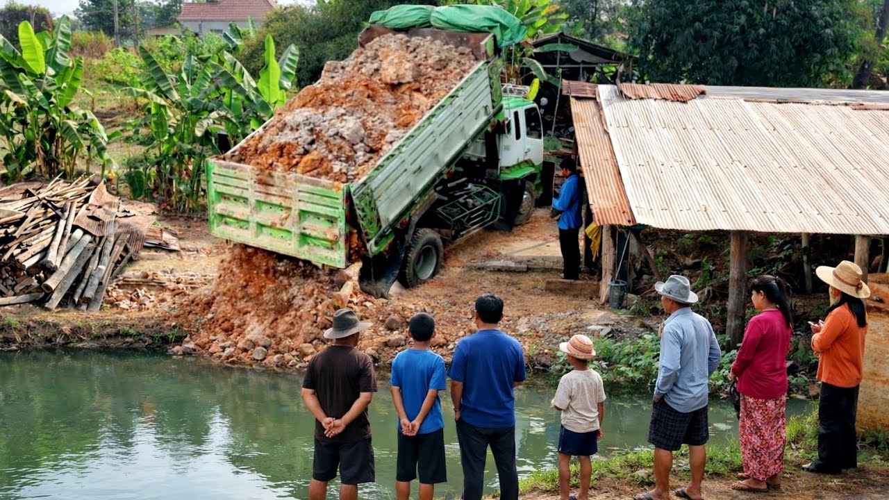 New Complete Soil Big Pond PROJECT!! Dump Truck Dumping & Bulldozer Pushing Soil
