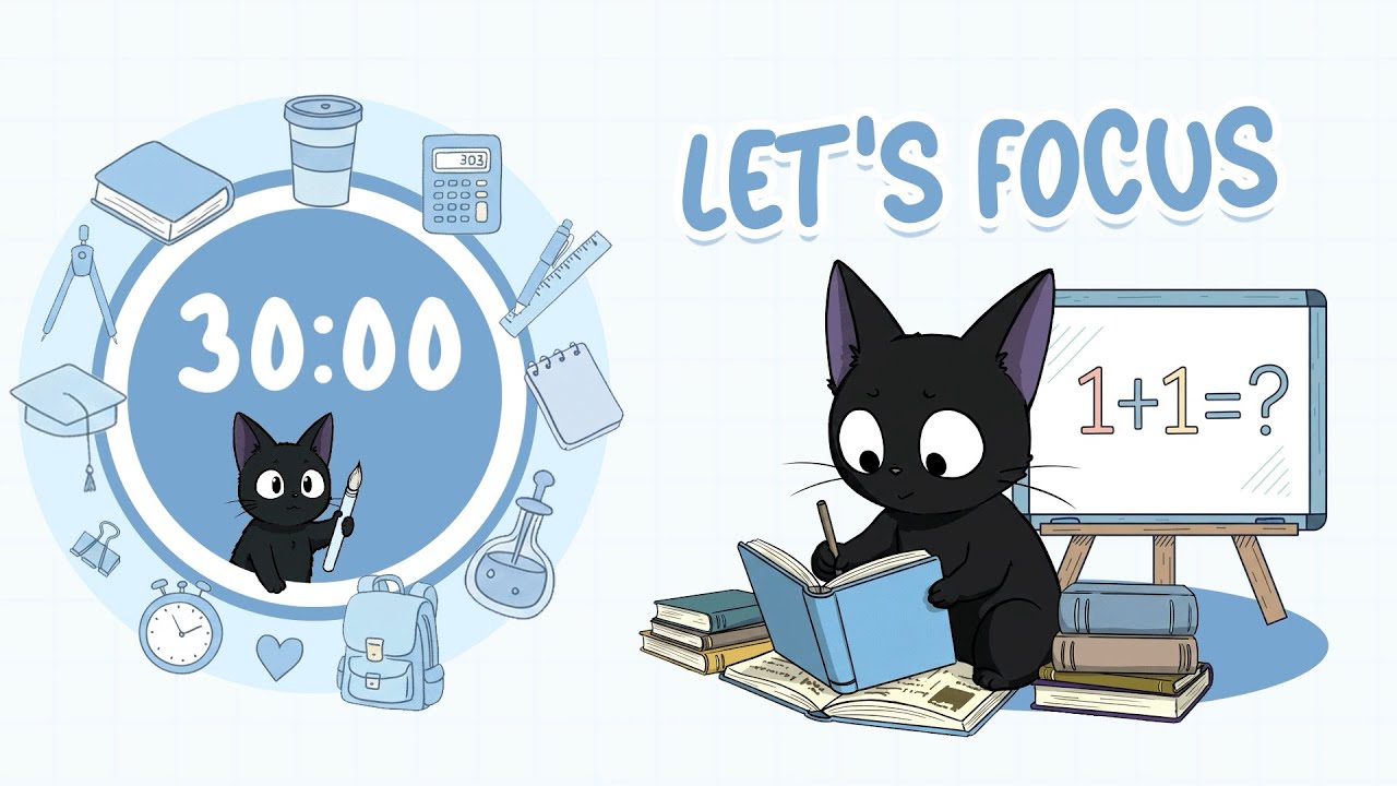 STUDY WITH CAT 🐾📖 Keep Calm! Pomodoro 4x30 min 🌤️ + Smooth Lofi Playlist for Studying
