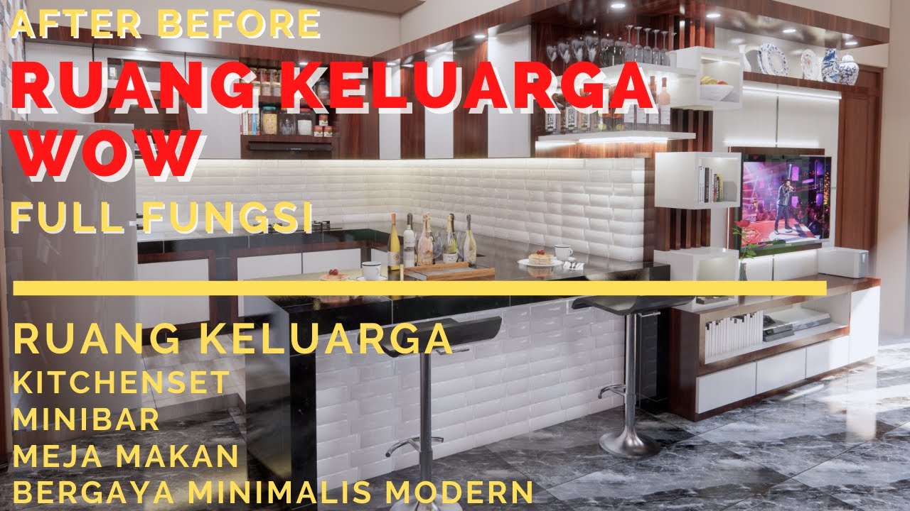 Interior Ponorogo - Desain ruang keluarga terlengkap ,lengkap dengan kitchenset,minibar, backdrop tv