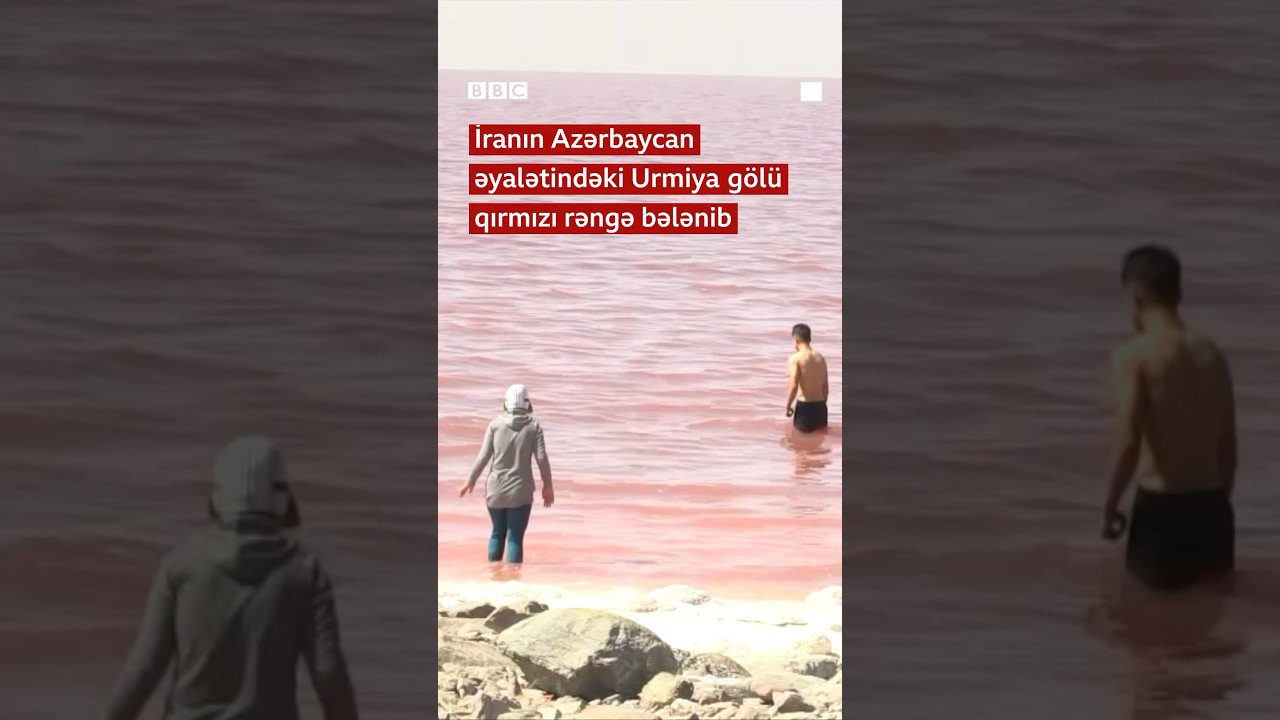 İranın Azərbaycan əyalətindəki Urmiya g&ouml;l&uuml; qırmızı rəngə bələnib