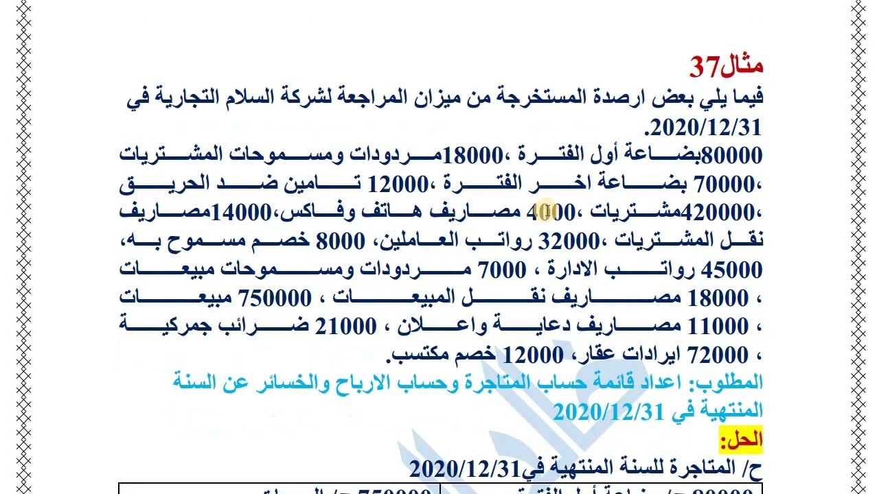 الفصل السابع حساب المتاجرة ج1