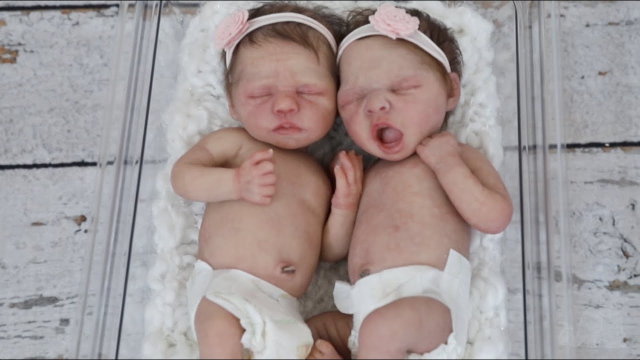 Full body silicone micro preemie drink and wet twin baby girls: Baby Mila and Ava