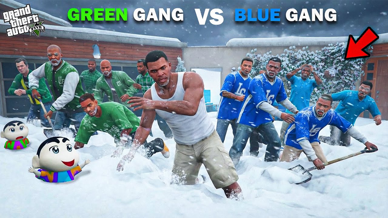 Franklin Blue Gang Vs Shinchan Green Gang Snow Storm Challenge In GTA 5!