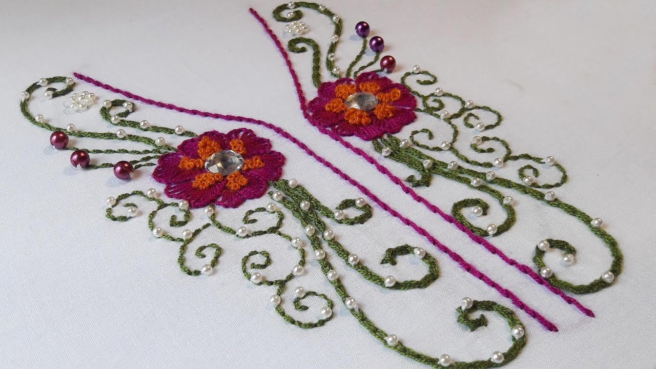 Hand Embroidery: beautiful Neckline Embroidery for Kurtis/Kameez.
