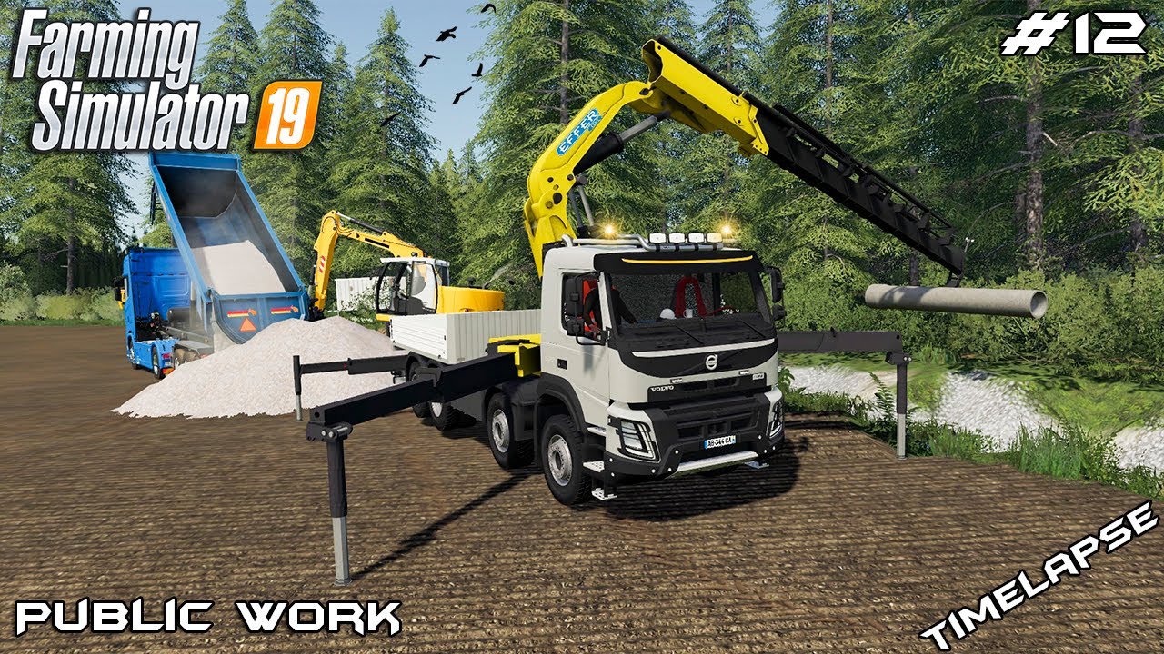 Cleaning road & installing pipes | Public Work on Geiselsberg | Farming Simulator 19 | Episode 12