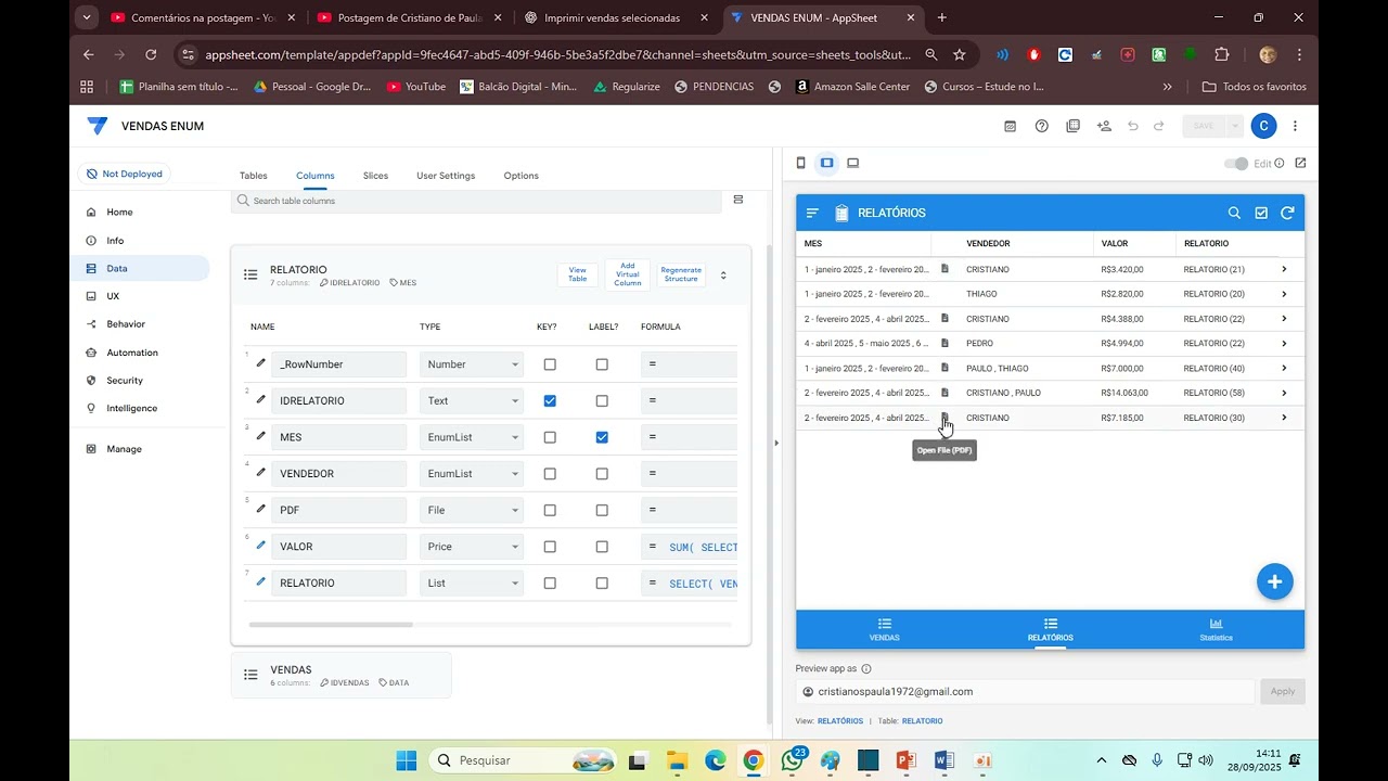VENDAS APPSHEET - ENUM LIST
