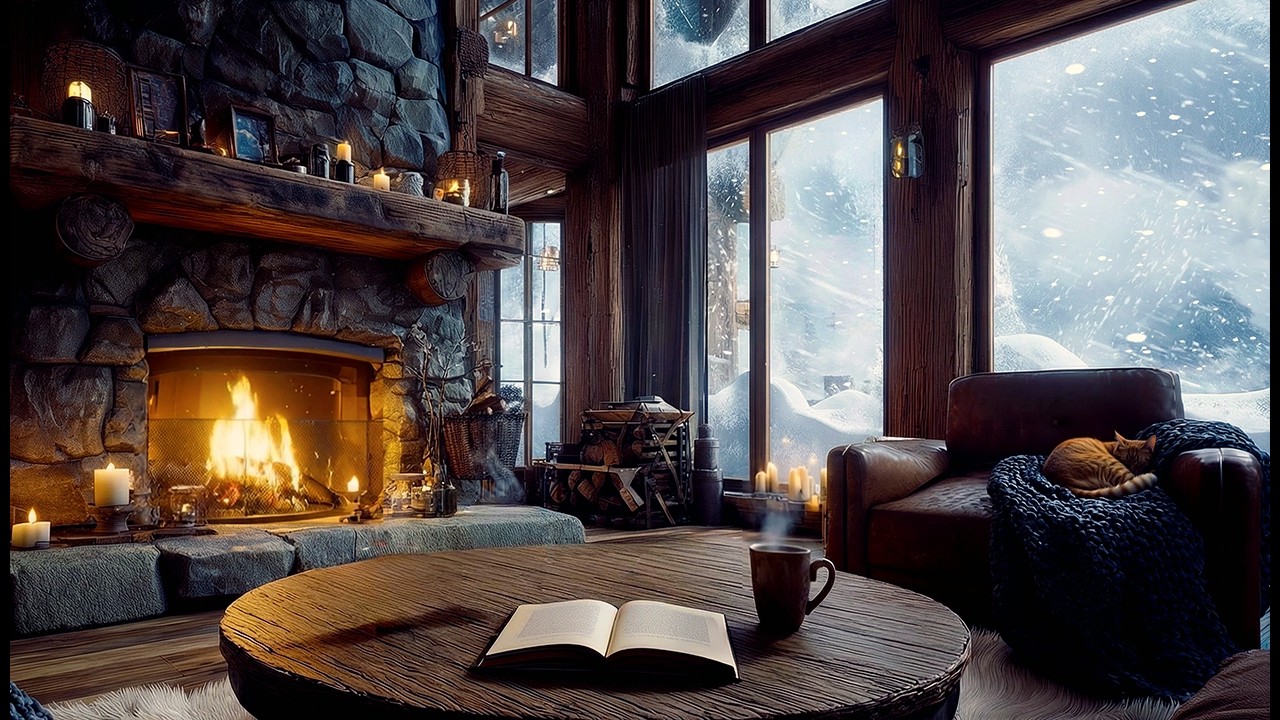 Cozy Cabin Blizzard & Fireplace Sounds 🌨️❄️🔥 | Relaxing Ambience for Sleep & Study (2 Hours)