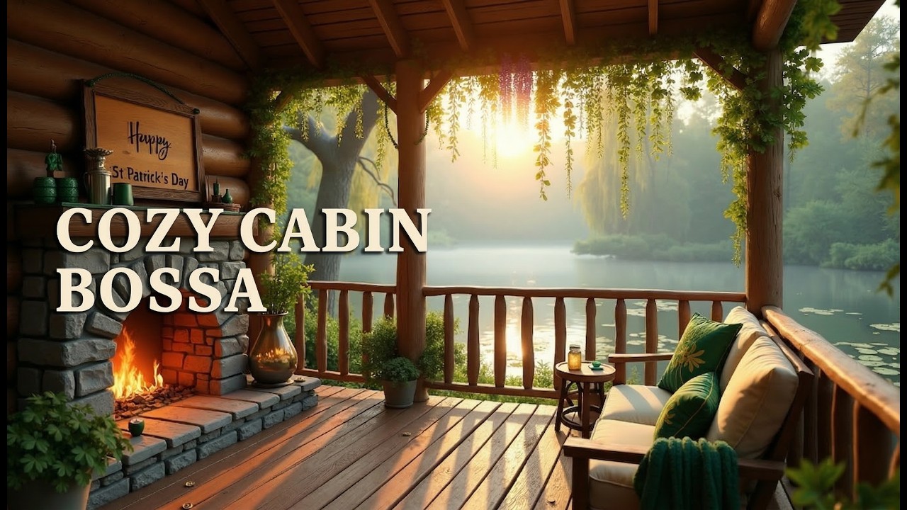 Cozy Lakeside Cabin Ambience – Relaxing Bossa Nova Café Jazz for Calm & Focus | St. Patrick’s Day 🍀