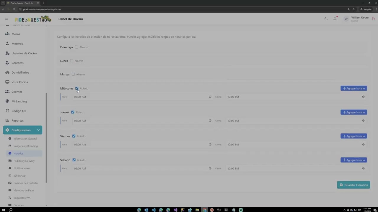 4. CONFIGURACION   HORARIOS