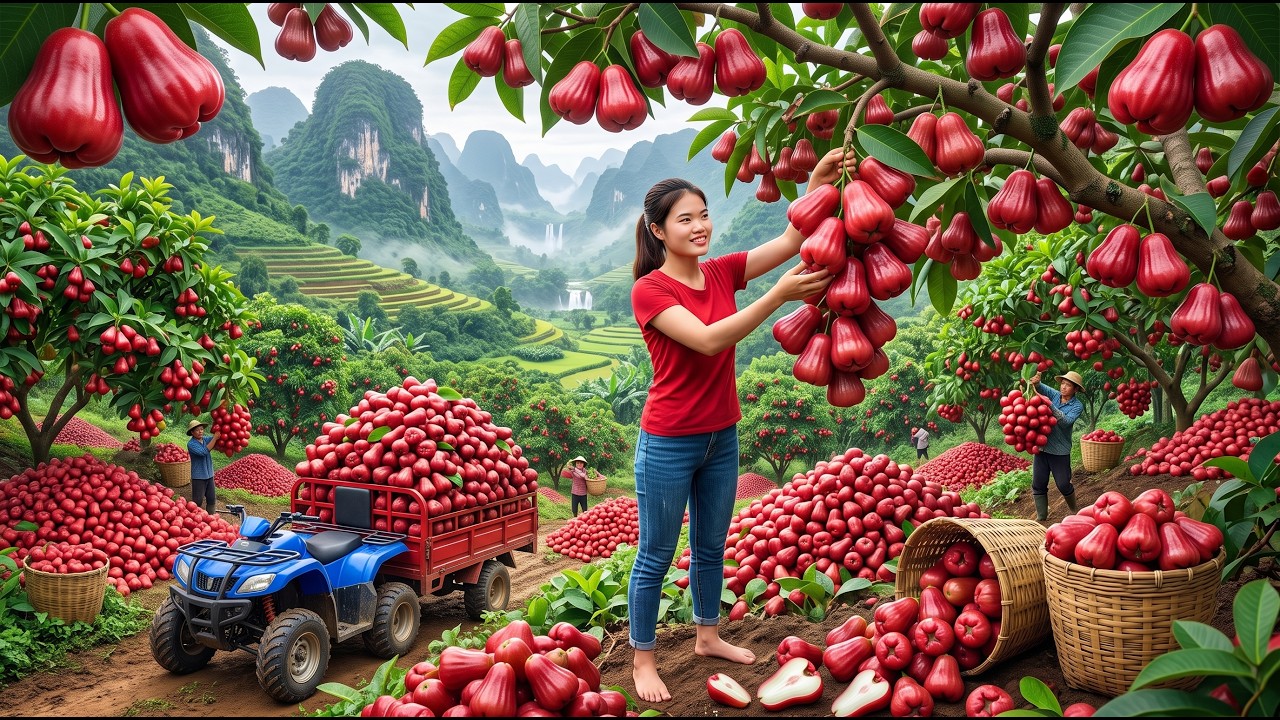 Harvesting Over 900kg of Fresh Wax Apples for the Rural Market, Catching Fish from the River