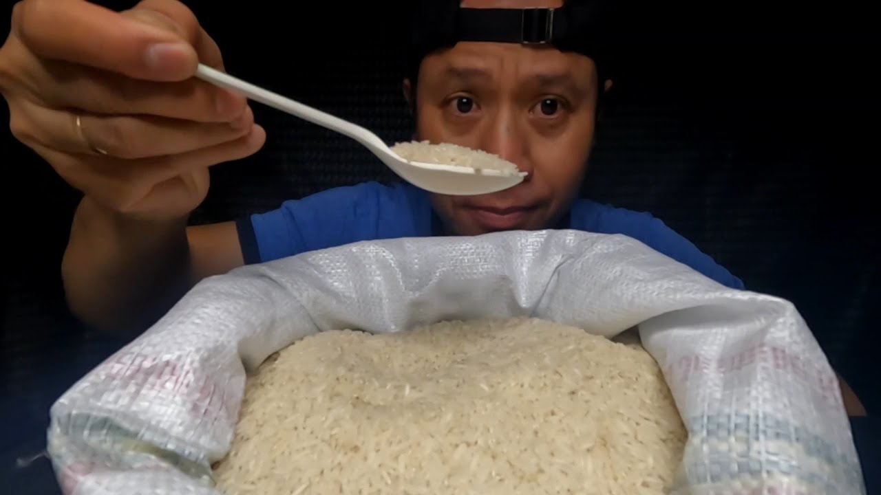 Suapan Tipis Pemirsa‼️RawRiceEating🌾Makan Beras Langsung Dari Sak,Thai Pakai Sendok,Renyah,Gurih