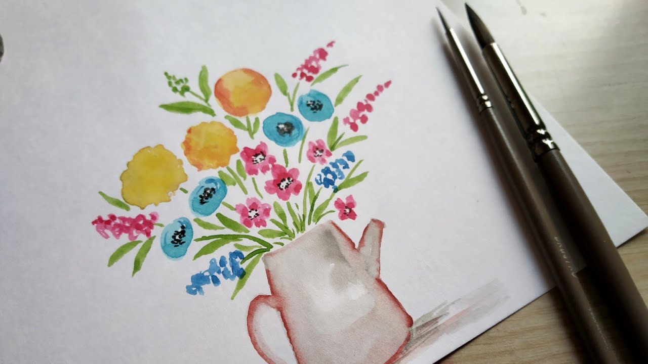 How to paint easy watercolor flowers//easy watercolor flowers bouquet painting 