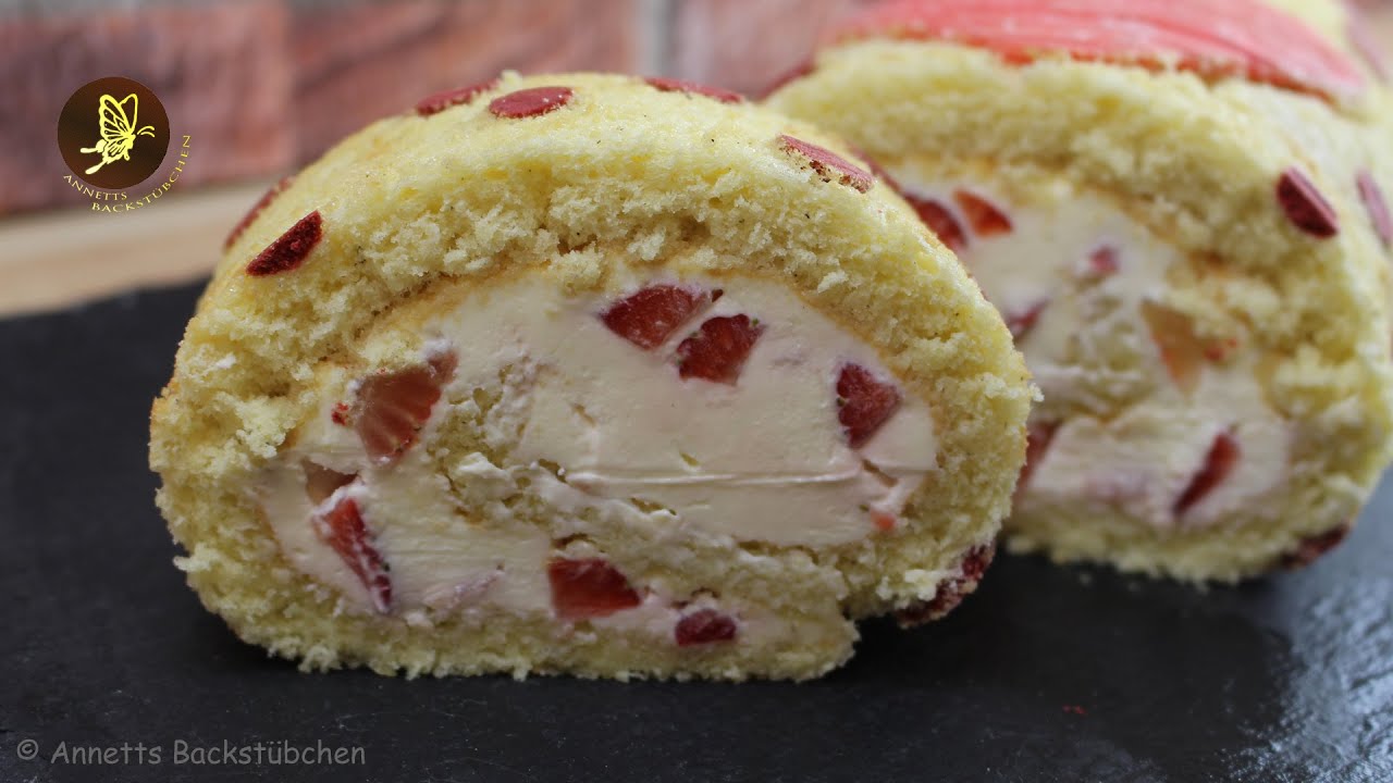 Biskuitrolle mit Herz und Erdbeermascarponecreme - Valentinstag /Backrezepte