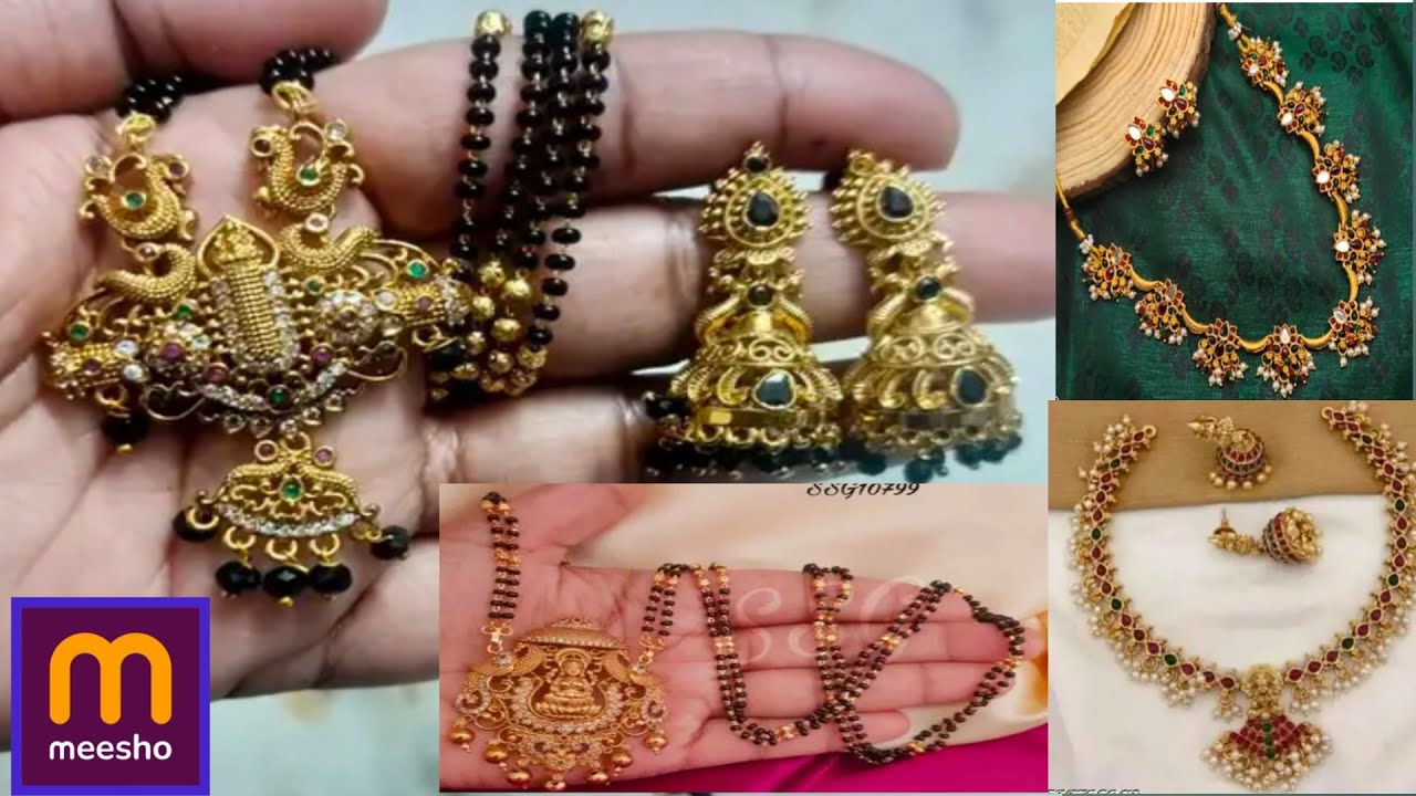 Meesho latest gold plated Necklece&black beads under 350/-😱meesho jewellery haul 💞 