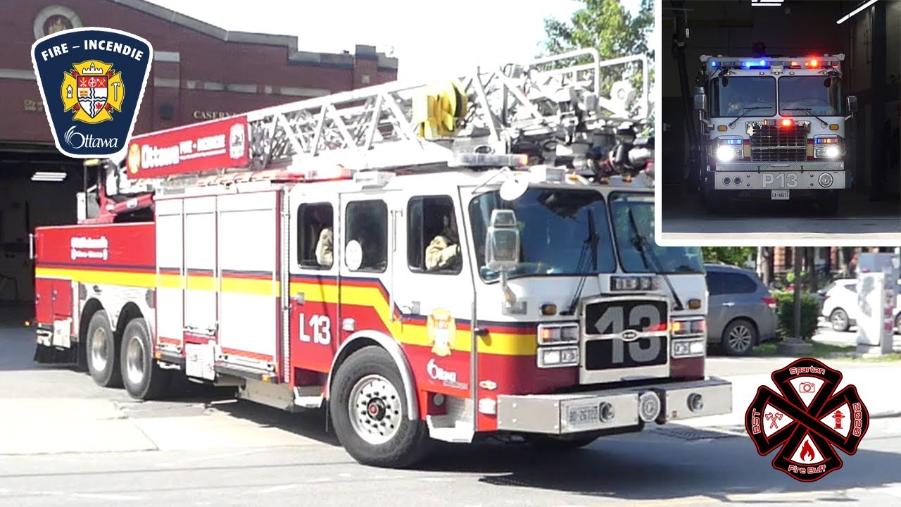 Ottawa l OFS pumper 13 and ladder 13 responding to medical, fire alarm