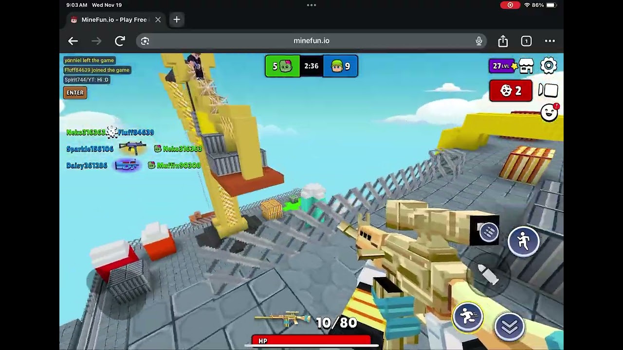 Minefun.io infection mobile/ 10 zombie kills in a game :D
