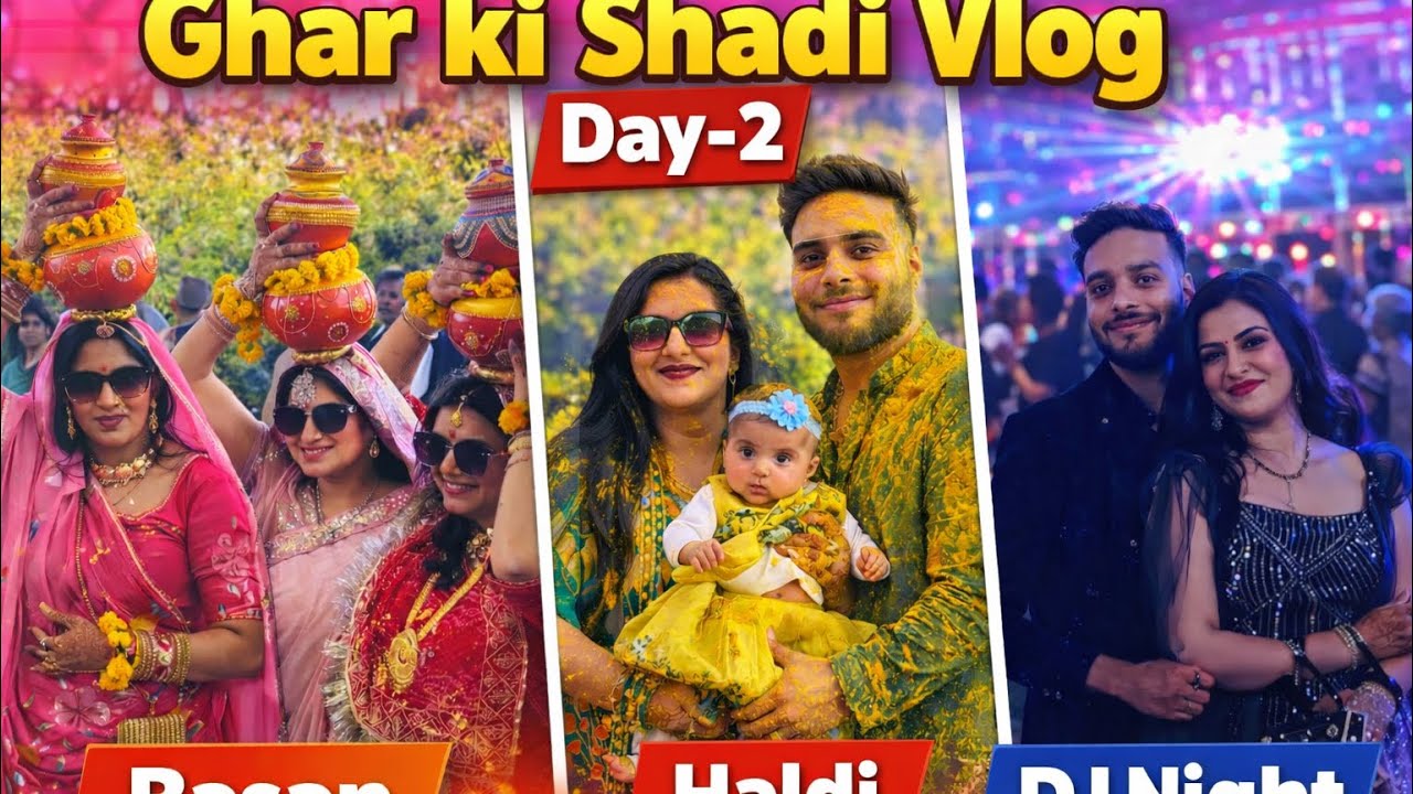 Ghar ki Shadi Vlog Day-2 Basan | Haldi | Sangeet Dj night Fun 🤩 family wedding ideas